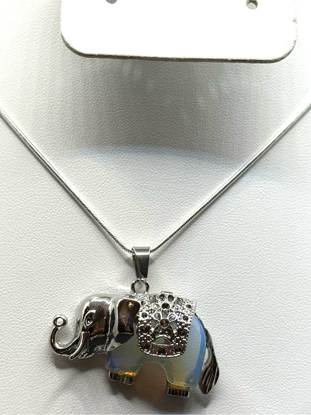 NEW Sterling Silver Elephant Pendant Necklace with Opal Body (JW0001)